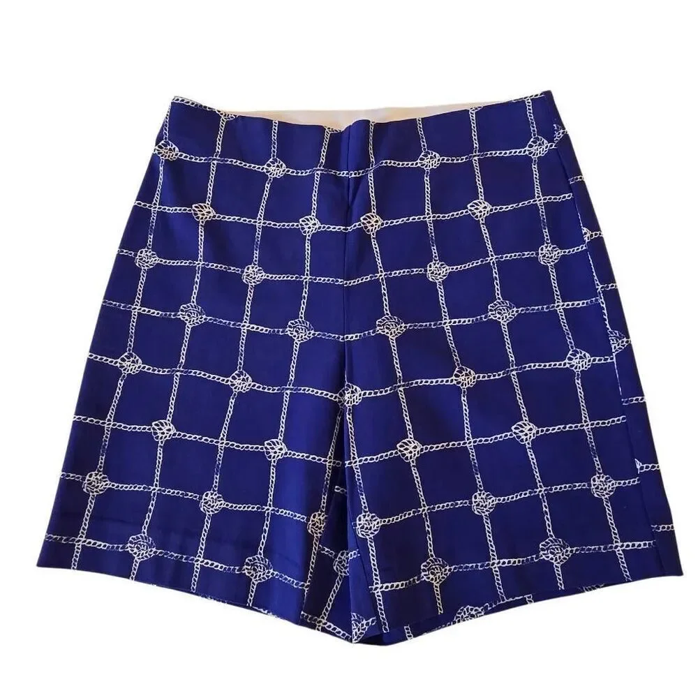 Chicos Perfect Stretch Womens Blue Nautical Rope Print Shorts Size XS